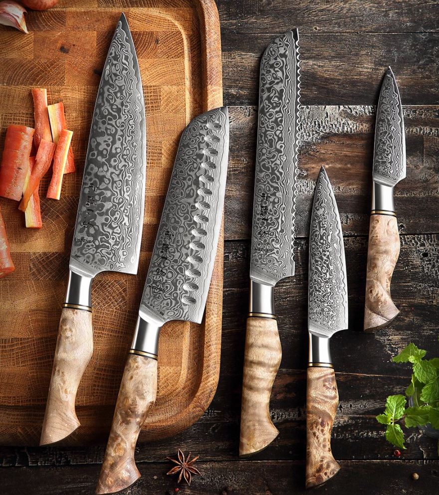 5PC Knife Set Japanese Damascus Steel Chef Santoku